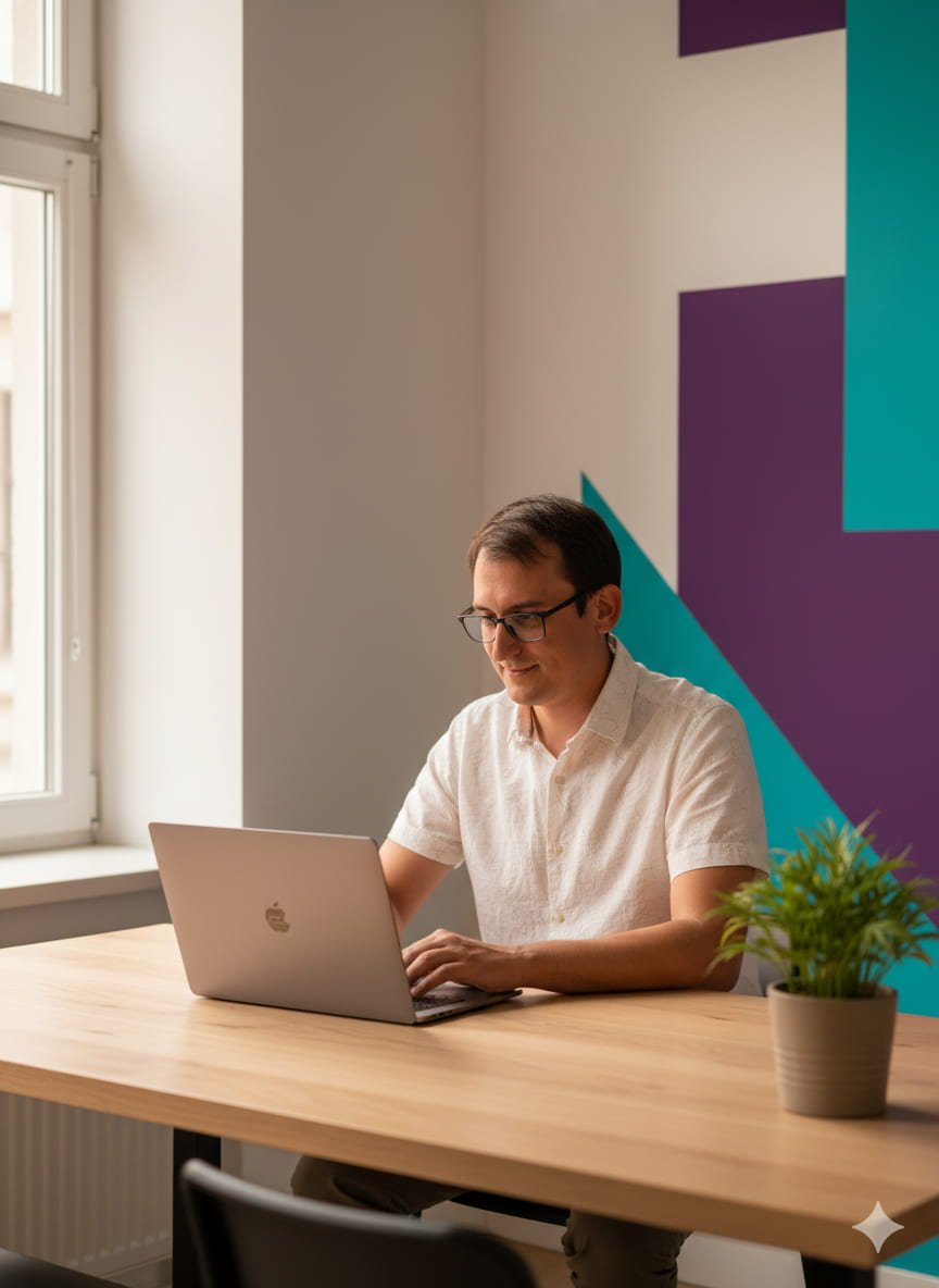 Filip Dorić radi na laptopu i uči o affiliate marketingu