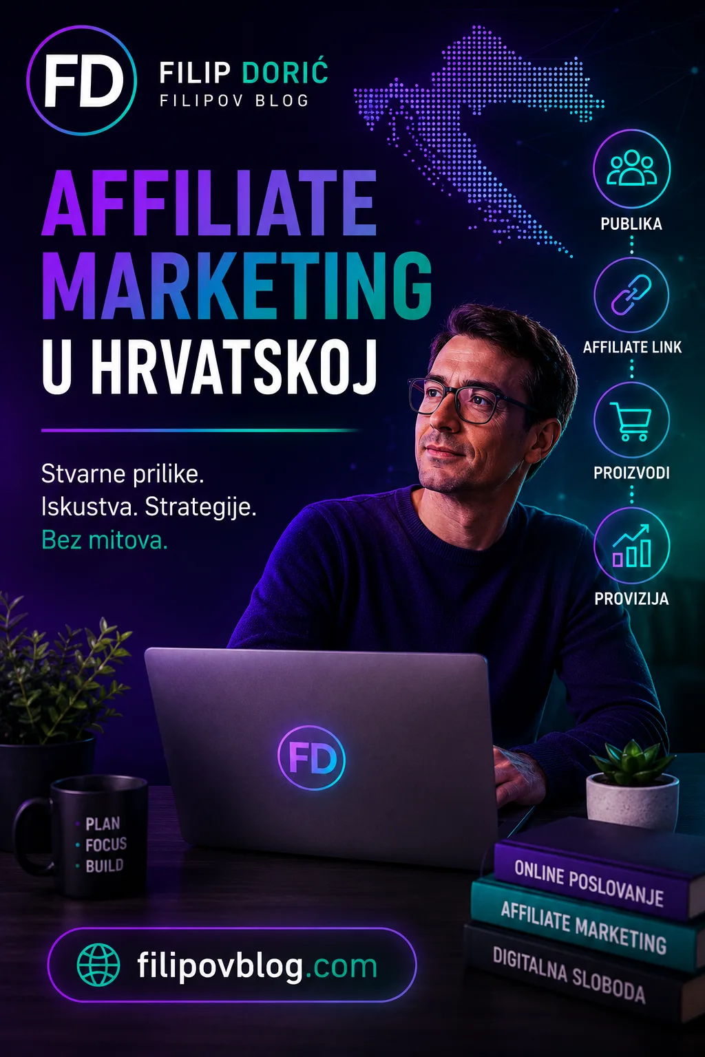 Affiliate marketing u Hrvatskoj – Filip Dorić radi na laptopu i istražuje mogućnosti online zarade putem affiliate marketinga